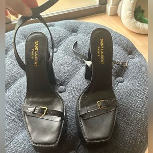 YSL Platform Sandals in Black Leather - Size 37 1/2 (7.5) - Black